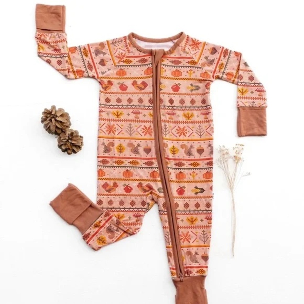 Little Sleepies Bamboo Zippy - Premie size Harvest Fair Isle